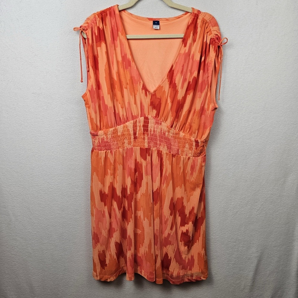 Old Navy Dress Woman's Size XL Orange Sleeveless Summer Tied Rouched Sleeve
